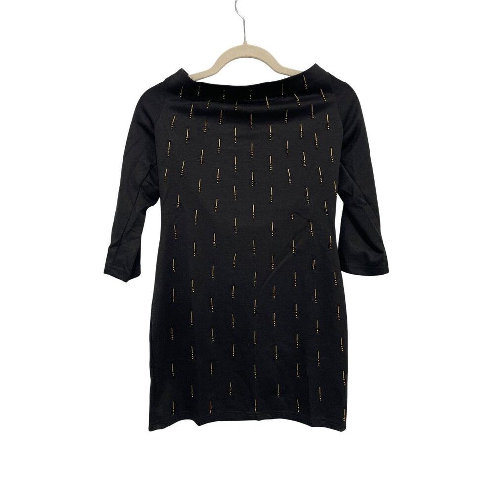Lucy Paris Embellished Tunic Mini Dress Size Small 3/4 Sleeve Open Back Black
